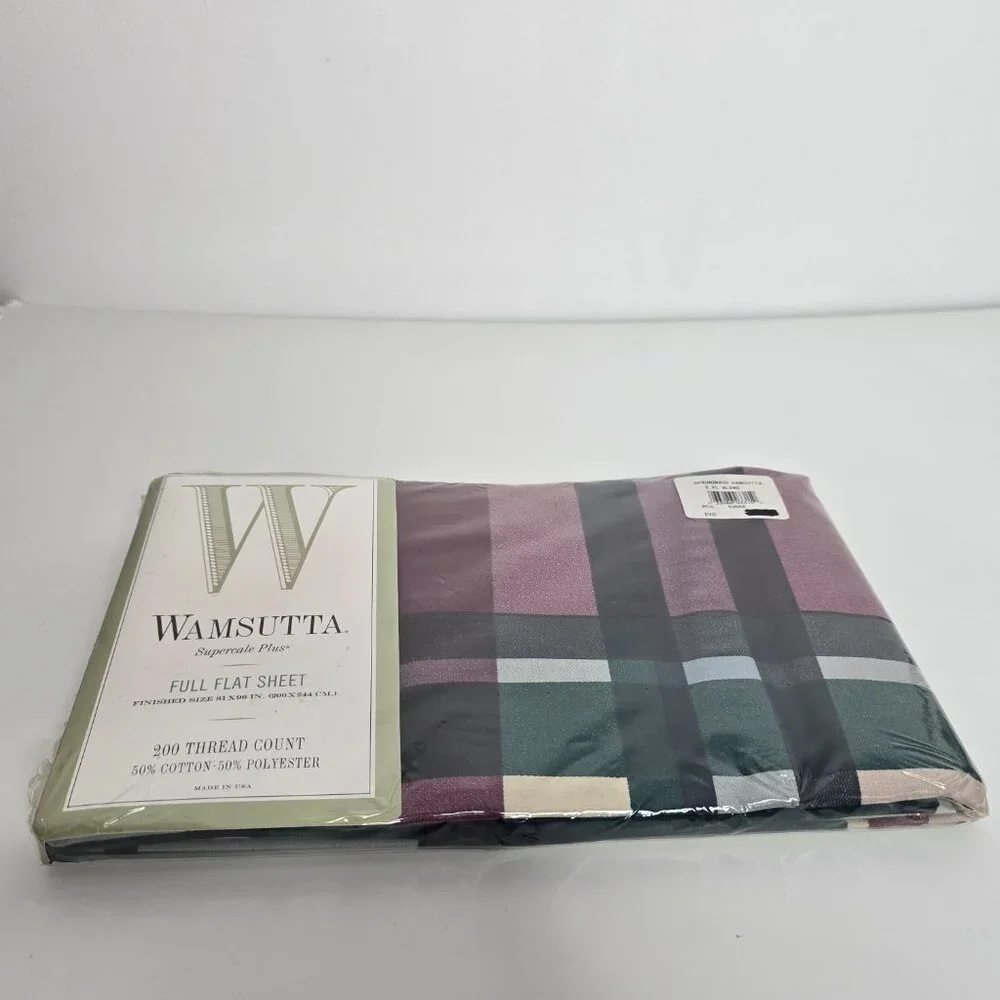 Wamsutta Tyler Plaid Hunter Full Flat Sheet Supercale Plus 81 x 96 NEW 200 Threa